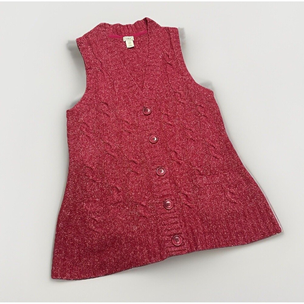 LLBean Cable Knit Sweater Vest L Wool Blend Button Front Cottagecore Academia